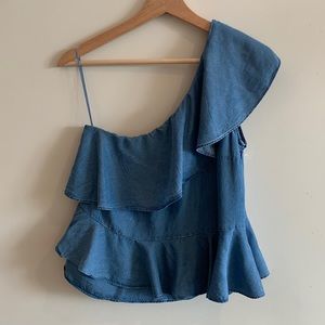 NWOT Highline Collective Denim One Shoulder Tank- M